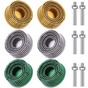 6 pieces 2 inch bristle disc grit abrasive bristle disc 50# 80# 120# with 1/4 inch shank attachment abrasive coating removal disc for metal