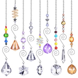 9 pieces crystal suncatchers valentine hanging catchers with chain colorful glass pendant beads chandelier prism ornament for window home wall tree cars wedding gift hanging decoration