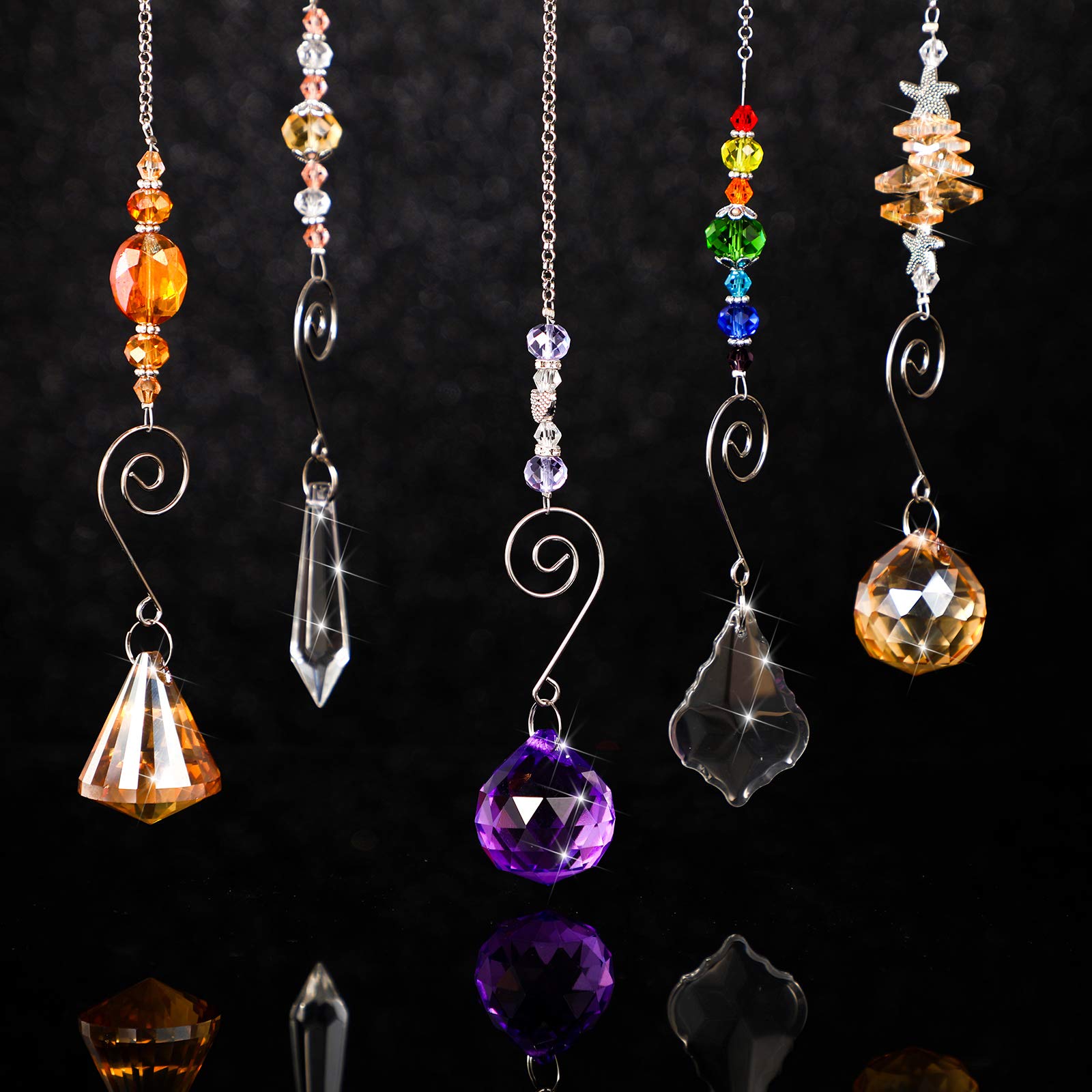 9 Pieces Crystal Suncatchers Valentine Hanging Catchers with Chain Colorful Glass Pendant Beads Chandelier Prism Ornament for Window Home Wall Tree Cars Wedding Gift Hanging Decoration