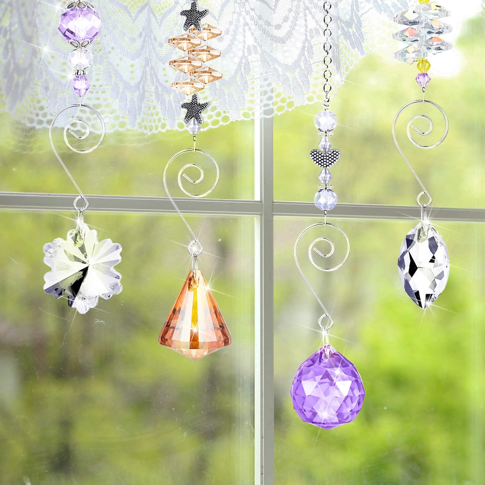 9 Pieces Crystal Suncatchers Valentine Hanging Catchers with Chain Colorful Glass Pendant Beads Chandelier Prism Ornament for Window Home Wall Tree Cars Wedding Gift Hanging Decoration