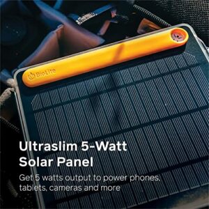 BioLite, SolarPanel 5+, Ultraslim 5-Watt Solar Panel with 3,200 mAh Battery, 13.76 oz, 10.12 x 8.19 x 0.94