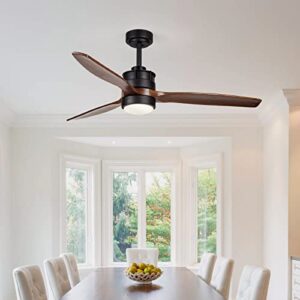 EKIZNSN 52 Inch Outdoor Ceiling Fans for Patios with Light and Remote Control, DC Motor, 3 Reversible Walnut Wood Blades