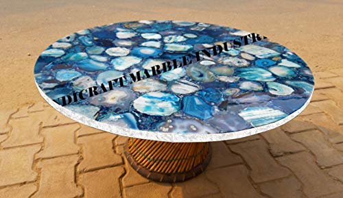 Blue Agate Stone Round 33" x 33" Inch Coffee Table Top, Blue Agate Stone Round Centre Table Top, Blue Agate Stone Round Dining Table Top, Piece Of Conversation, Family HeirLoom, Best Choice