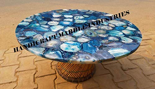 Blue Agate Stone Round 33" x 33" Inch Coffee Table Top, Blue Agate Stone Round Centre Table Top, Blue Agate Stone Round Dining Table Top, Piece Of Conversation, Family HeirLoom, Best Choice