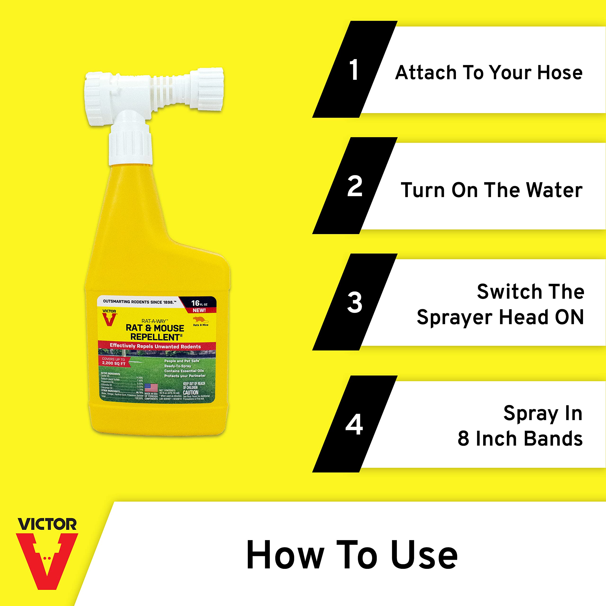 Victor M809HE Rat & Mouse Repellent Hose-End Spray, Yellow