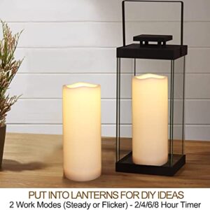 HOME MOST Pack of 2 White LED Candles Outdoor 3x8 - Unscented IP65 Waterproof Battery Powered Flameless LED Pillar Candles with Remote and Timer - Battery Operated Flameless Candles Flickering