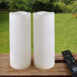 home most pack of 2 white led candles outdoor 3x8 - unscented ip65 waterproof battery powered flameless led pillar candles with remote and timer - battery operated flameless candles flickering