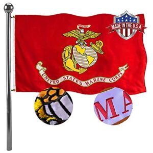 jayus embroidered us marine corps (usmc) military flags 3x5 outdoor- 340d heavy duty nylon double sided usmc flag banner with 2 grommets