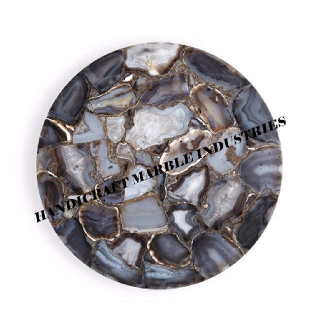 Round Agate Table 21", Round Coffee Table, Agate Table Top, Agate Coffee Table, Agate Side Table, Round Table, Stone Table. Grey Agate Geode Table