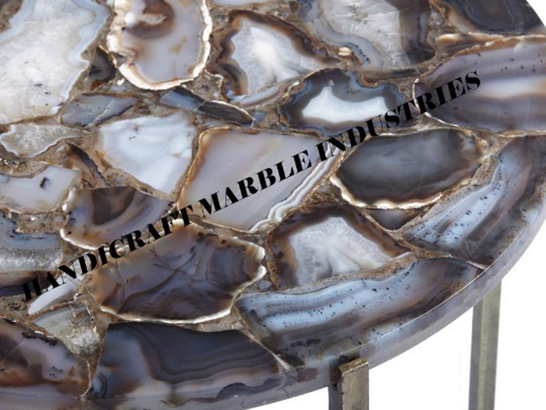 Round Agate Table 21", Round Coffee Table, Agate Table Top, Agate Coffee Table, Agate Side Table, Round Table, Stone Table. Grey Agate Geode Table