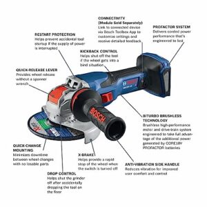 BOSCH GWX18V-13CN PROFACTOR™ 18V X-LOCK Connected-Ready 5 – 6 In. Angle Grinder with Slide Switch (Bare Tool), Black,grey,blue