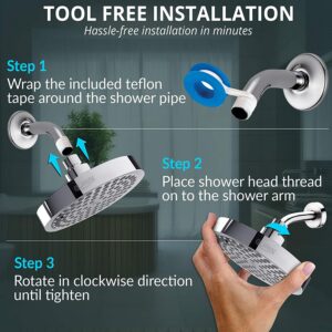 GURIN Shower Head High Pressure Rain, Luxury Bathroom Showerhead with Chrome Plated Finish, Adjustable Angles, Anti-Clogging Silicone Nozzles (California 1.8 GPM)