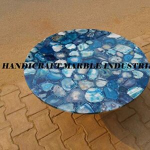 18" Inch Blue Agate Round Coffee Table, Agate Table, Stone Coffee Table, Agate Table Top, Agate Coffee Table, Agate Side Table Home Decor