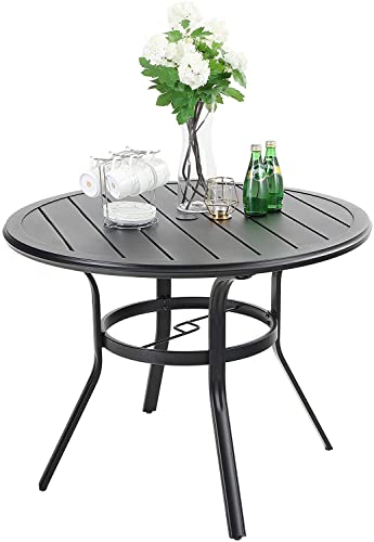 MFSTUDIO 38" Outdoor Dining Table with Adjustable mbrella Hole, Patio Metal All-Weather Round Table for Backyard Lawn Garden