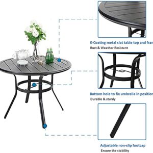 MFSTUDIO 38" Outdoor Dining Table with Adjustable mbrella Hole, Patio Metal All-Weather Round Table for Backyard Lawn Garden