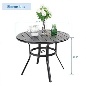 MFSTUDIO 38" Outdoor Dining Table with Adjustable mbrella Hole, Patio Metal All-Weather Round Table for Backyard Lawn Garden