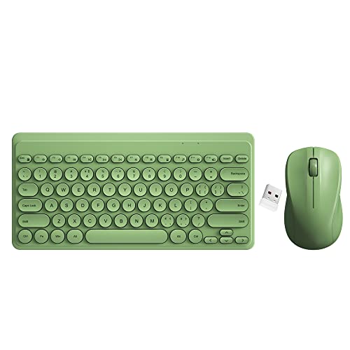 Fashion Wireless Keyboard and Mouse Combo, USB Cordless Cute Round Key Smart Power-Saving Ultra Slim Combo for Laptop, PC, Computer and Desktop (Crocodile Green)