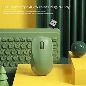 Fashion Wireless Keyboard and Mouse Combo, USB Cordless Cute Round Key Smart Power-Saving Ultra Slim Combo for Laptop, PC, Computer and Desktop (Crocodile Green)