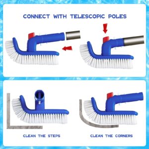 Corner and Step Pool Round Brush, Pool Step and Corner Brush, 180 Degree Rotation Handle Scrub Brush for Ground Swimming Pools, Spas, Hot Tubs, 1-1/4 Pole Connection (1 Piece)
