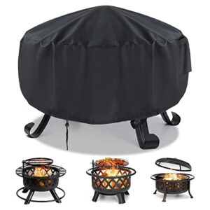 twopone fire pit cover round, 36 inch round firepit covers for outdoor, upgraded waterproof 600d fireplace cover black