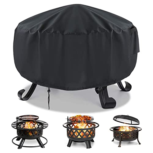 TwoPone Fire Pit Cover Round, 36 Inch Round Firepit Covers for Outdoor, Upgraded Waterproof 600D Fireplace Cover Black