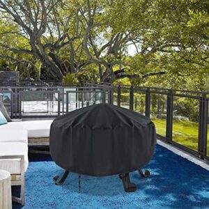 TwoPone Fire Pit Cover Round, 32 Inch Round Firepit Covers for Outdoor, Upgraded Waterproof 600D Fireplace Cover Black