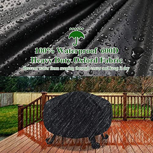 TwoPone Fire Pit Cover Round, 32 Inch Round Firepit Covers for Outdoor, Upgraded Waterproof 600D Fireplace Cover Black