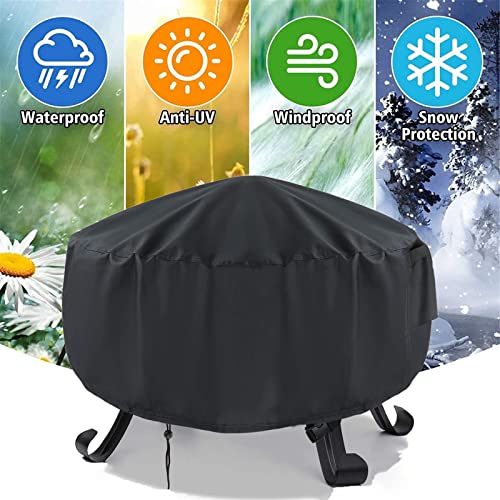 TwoPone Fire Pit Cover Round, 32 Inch Round Firepit Covers for Outdoor, Upgraded Waterproof 600D Fireplace Cover Black