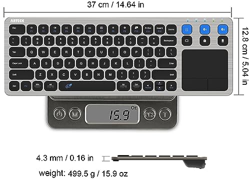 Arteck Universal 2.4G Wireless and Bluetooth Touch TV Keyboard Multi-Device with Easy Media Control and Build-in Touchpad Keyboard for Smart TV, TV Box, TV-Connected Computer, Mac, HTPC