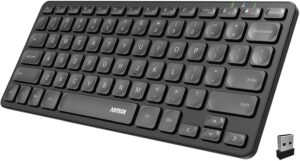 arteck 2.4g wireless keyboard ultra slim and compact wireless keyboard with media hotkeys for computer/desktop/pc/laptop/surface/smart tv and windows 10/8/ 7 built-in rechargeable battery