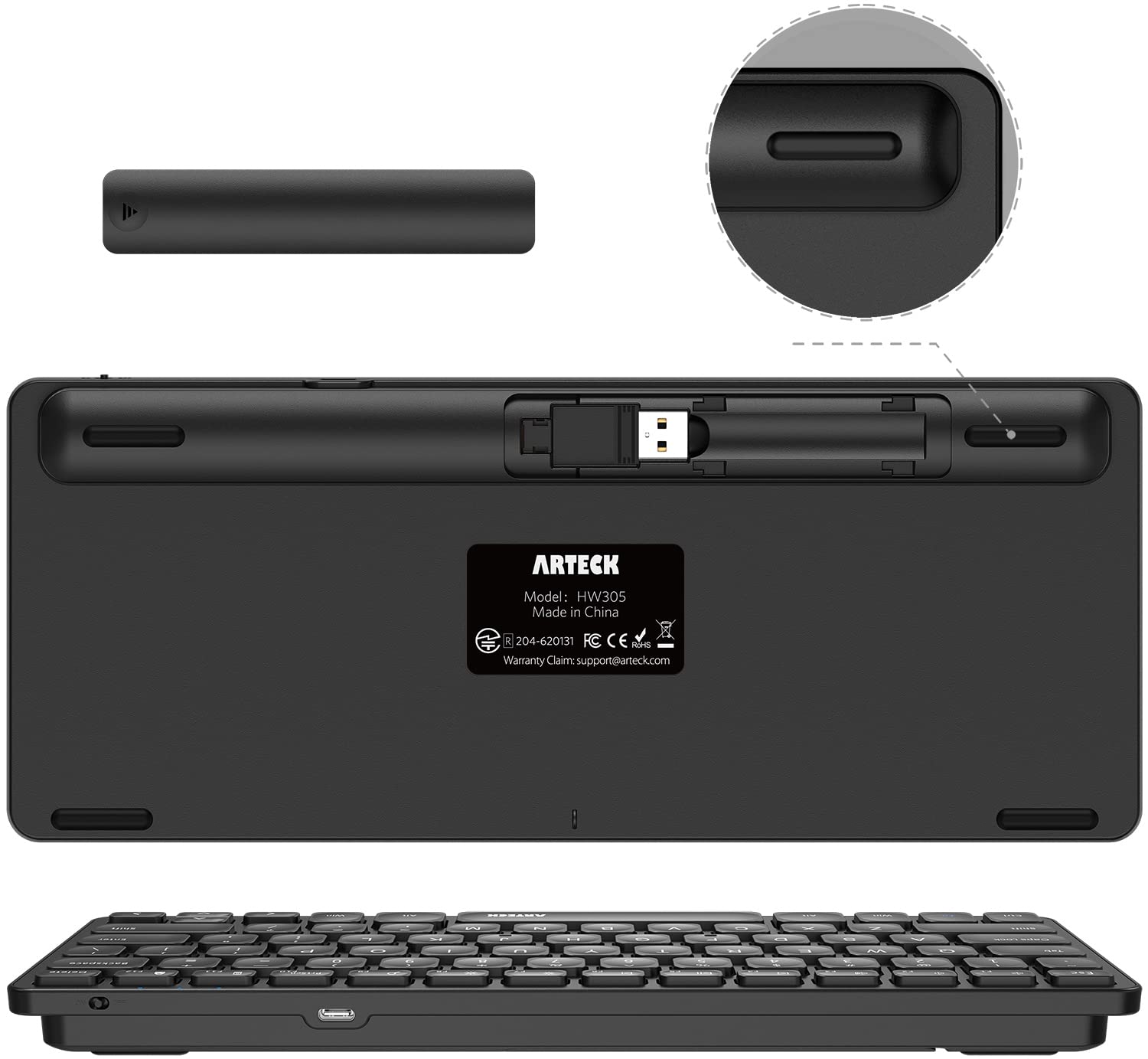 Arteck 2.4G Wireless Keyboard Ultra Slim and Compact Wireless Keyboard with Media Hotkeys for Computer/Desktop/PC/Laptop/Surface/Smart TV and Windows 10/8/ 7 Built-in Rechargeable Battery