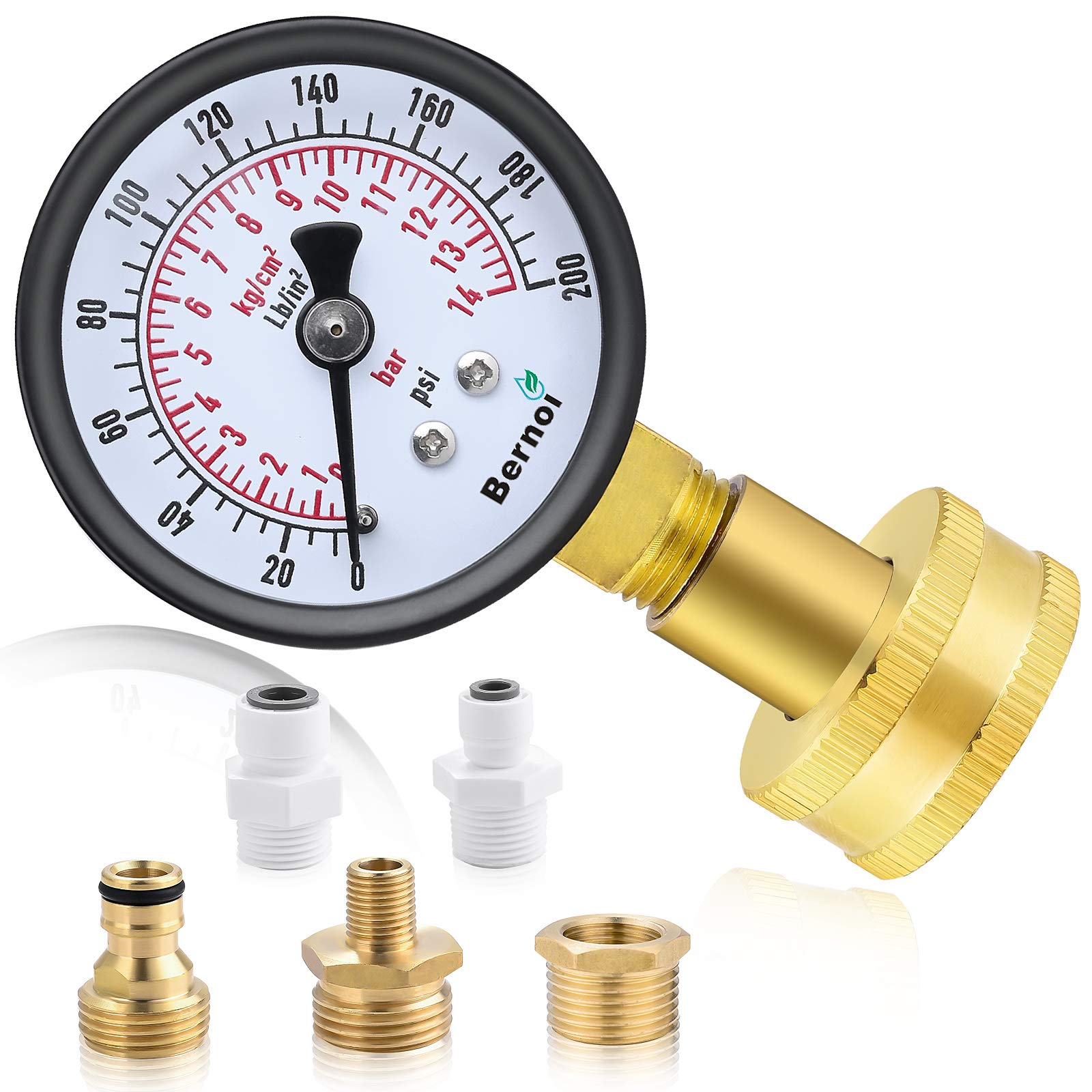 Water Pressure Gauge Kit,Universal Water Pressure Test Gauge with Lead-Free Brass Hose Fittings,3/4" Female Coupler Plus 5 Adapters to Test in Multiple Systems,0-200 Psi Hydraulic Pressure Tester