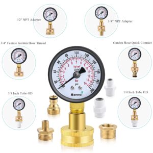 Water Pressure Gauge Kit,Universal Water Pressure Test Gauge with Lead-Free Brass Hose Fittings,3/4" Female Coupler Plus 5 Adapters to Test in Multiple Systems,0-200 Psi Hydraulic Pressure Tester