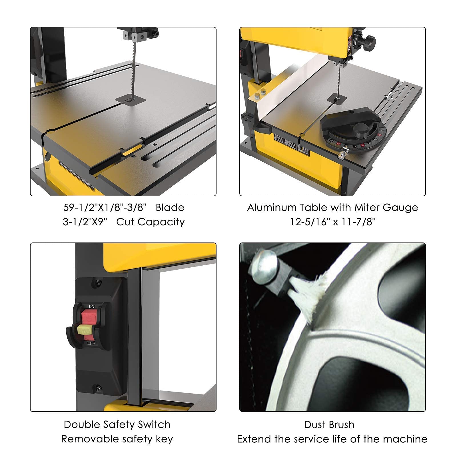 Woodskil 9-Inch 2500FPM Band Saw with Steel Base, Cast Table, Removable Key - Benchtop