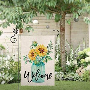 CROWNED BEAUTY Spring Summer Garden Flag 12×18 Inch Double Sided for Outside Floral Sunflower Welcome Small Burlap Seasonal Yard Flag