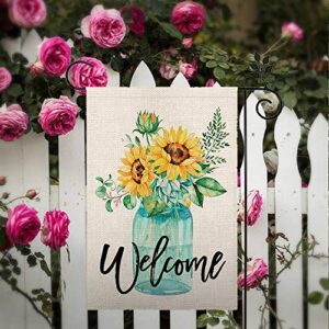 CROWNED BEAUTY Spring Summer Garden Flag 12×18 Inch Double Sided for Outside Floral Sunflower Welcome Small Burlap Seasonal Yard Flag