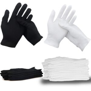 cotton gloves (20 pcs white+6 pcs black), white cotton gloves for dry hands, moisturizing eczema lotion gloves for women& men, natural | washable | large size+ | thick+…