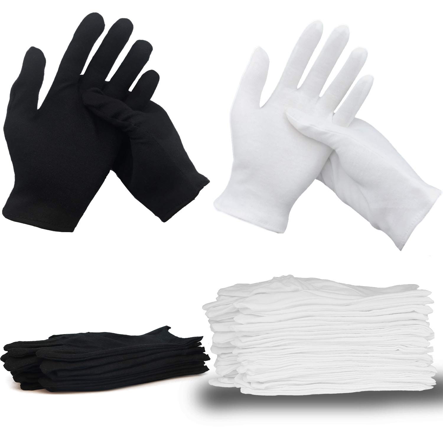 Cotton Gloves (20 Pcs White+6 Pcs Black), White Cotton Gloves for Dry Hands, Moisturizing Eczema Lotion Gloves for Women& Men, Natural | Washable | Large Size+ | Thick+…