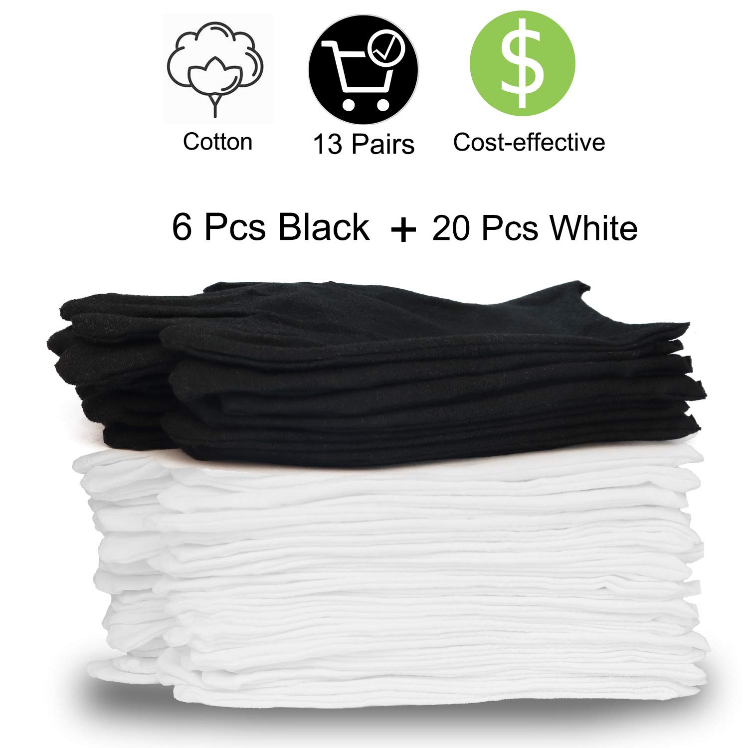 Cotton Gloves (20 Pcs White+6 Pcs Black), White Cotton Gloves for Dry Hands, Moisturizing Eczema Lotion Gloves for Women& Men, Natural | Washable | Large Size+ | Thick+…