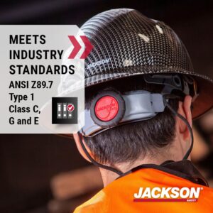 Jackson Safety Blockhead Fiberglass Full Brim Hard Hat - 4-Point Ratchet Suspension w/Jackson 370 Speed Dial Headgear - Carbon Fiber Pattern, Large
