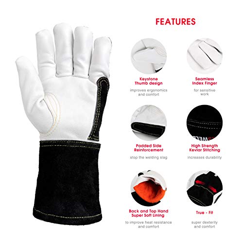 YESWELDER Premium Goatskin TIG Welding Gloves | Top Grain Leather | High Dexterity |True - Fit-XL