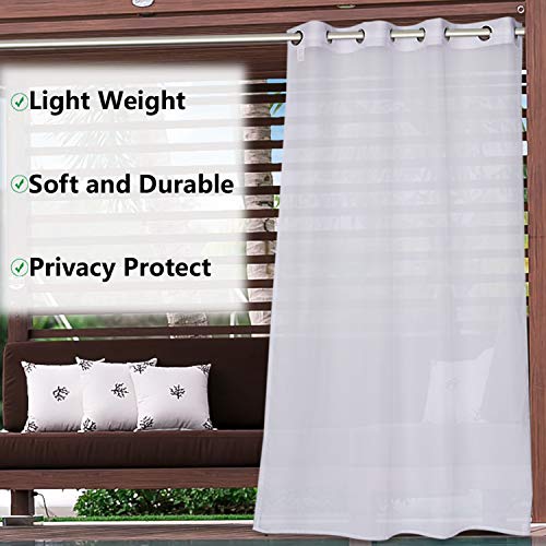 LUSHLEAF Indoor/Outdoor Sheer Curtains for Patio Waterproof, White, 52 x 84 Inches Long - Outdoor Privacy Voile Drapes, Grommet Semi-Sheer Curtains for Pergola, Porch, Gazebo, 2 Panels