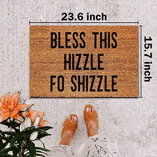 FAGGMY Funny Coir Doormat Bless This Hizzle Fo Shizzle Front Door Mat Entryway Outdoor Mat with Heavy Duty Front Porch Welcome Mats Easy to Clean Entry Brown Mat with Black Font 23.7 x 15.7 inch