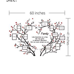 DecorSmart Love Family Tree Wall Decor Picture Frame Collage Removable 3D DIY Acrylic Wall Stickers for Living Room with Red Heart and Quote Family Like Branches on a Tree