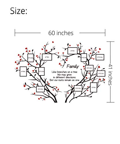 DecorSmart Love Family Tree Wall Decor Picture Frame Collage Removable 3D DIY Acrylic Wall Stickers for Living Room with Red Heart and Quote Family Like Branches on a Tree