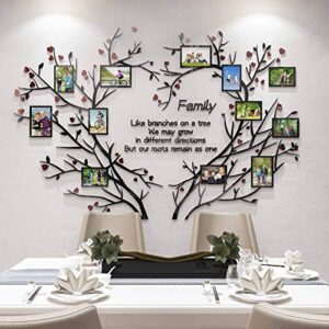 DecorSmart Love Family Tree Wall Decor Picture Frame Collage Removable 3D DIY Acrylic Wall Stickers for Living Room with Red Heart and Quote Family Like Branches on a Tree