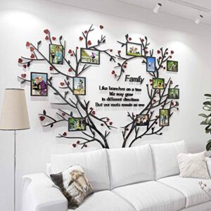 DecorSmart Love Family Tree Wall Decor Picture Frame Collage Removable 3D DIY Acrylic Wall Stickers for Living Room with Red Heart and Quote Family Like Branches on a Tree