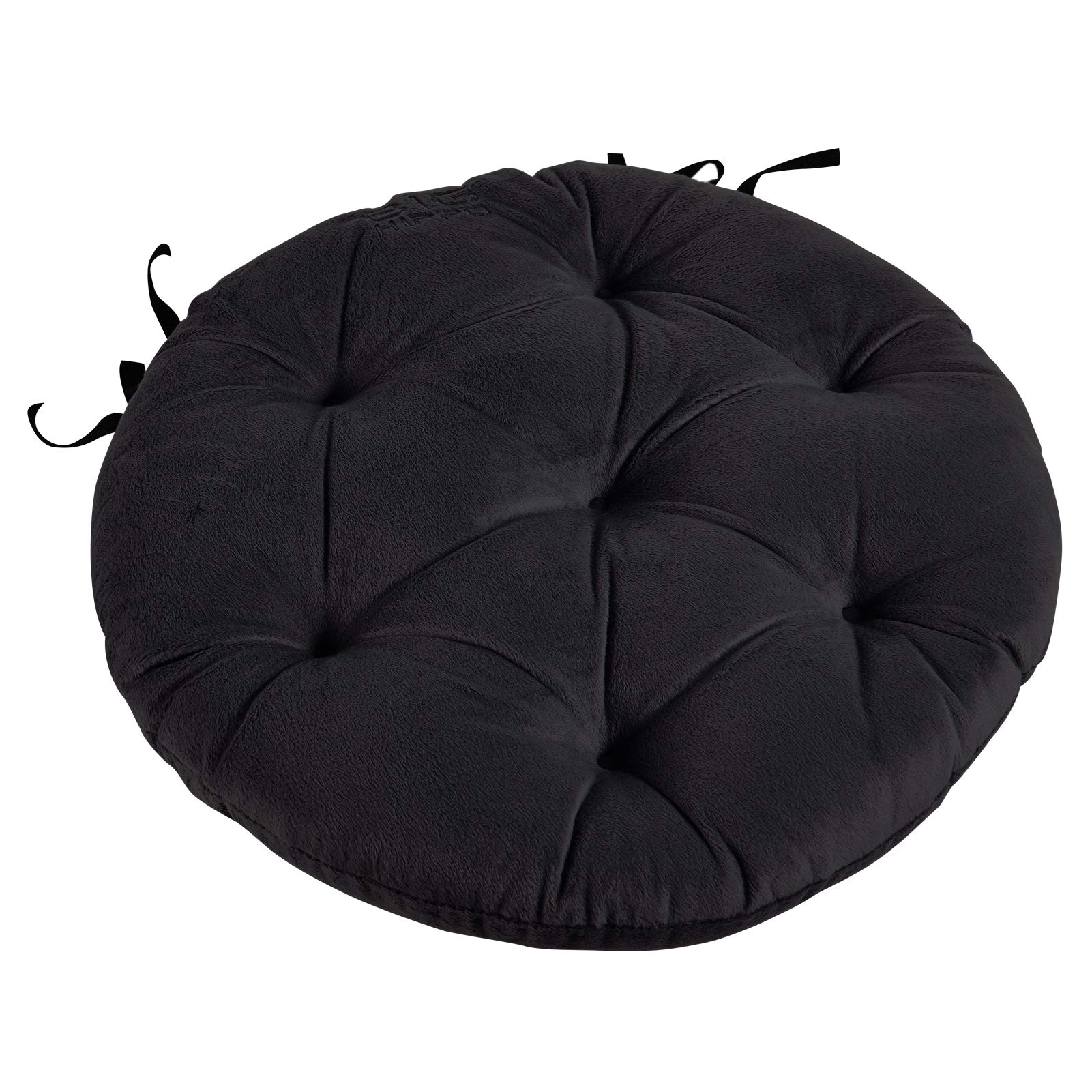 Big Hippo Chair Pads with Ties, Soft 17-Inch Round Thicken Chair Pads Seat Cushion Pillow for Garden Patio Home Kitchen Office or Car Sitting(Black)