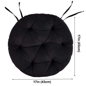 Big Hippo Chair Pads with Ties, Soft 17-Inch Round Thicken Chair Pads Seat Cushion Pillow for Garden Patio Home Kitchen Office or Car Sitting(Black)