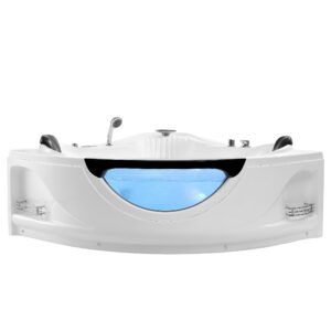 Empava Corner Whirlpool Bathtub with Heater,2 Person Jetted Tub with Light,Spa Hydromassage with Chromatherapy,Acrylic,59 in
